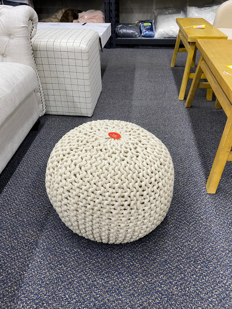Hand Knit Pouf Cream LePouf FN Bargains Discount Store