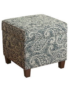 Cole Classics Square Storage Ottoman with Lift Off Top Blue/Gray Paisley