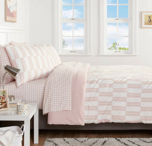 7pc King Dash Stripe Printed Microfiber Reversible Comforter & Sheets Set