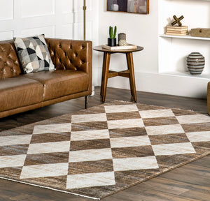 Meline Checkered Fringe Beige Rug 8'x10'