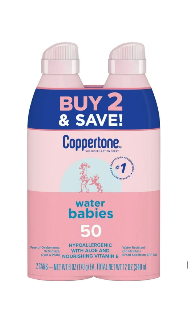 2pk Coppertone Water Babies Sunscreen Spray - SPF 50