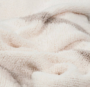 Cozy Feathery Knit Border Striped Throw Blanket Beige/Ivory