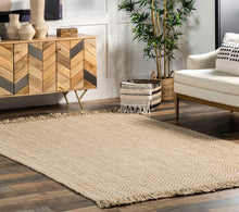 Load image into Gallery viewer, 8&#39;x10&#39; Don Chevron Jute Tasseled Area Rug
