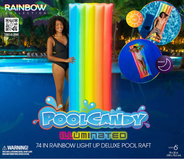 Good Vibes Illuminated LED Deluxe Rainbow Pool Raft with Pillow