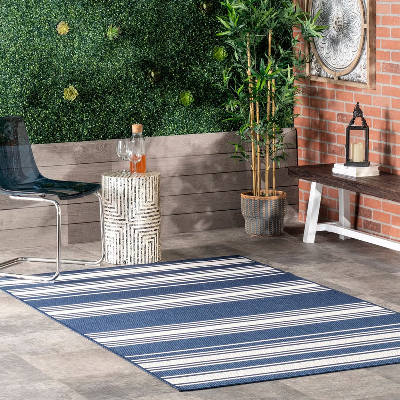 Romy Striped Indoor/Outdoor Area Rug Navy 9' 6" x 12'