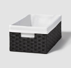 16" x 9" x 6" Lined Woven Basket - Black