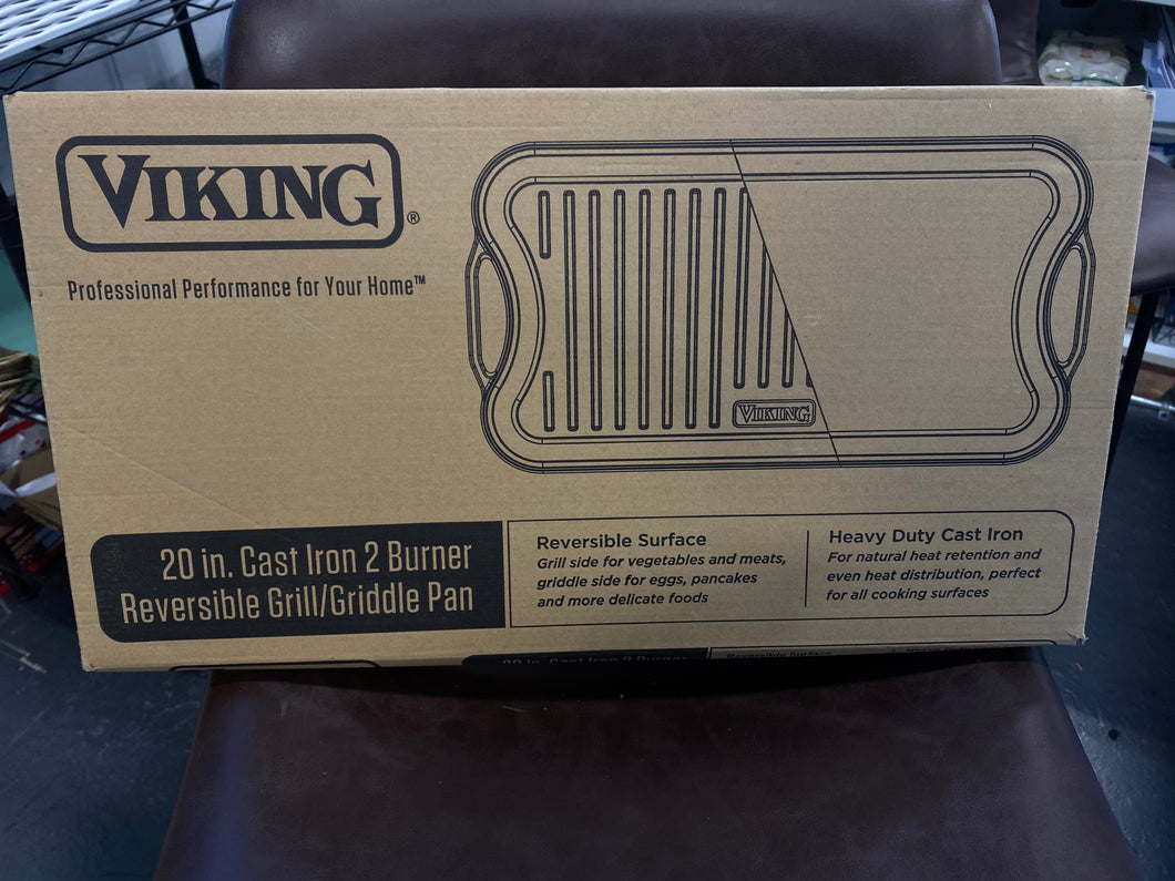 Viking Cast Iron 2 Burner 20 in. Reversible Grill/Griddle Pan