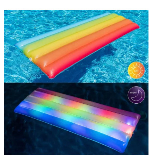 Good Vibes Illuminated LED Deluxe Rainbow Pool Raft with Pillow