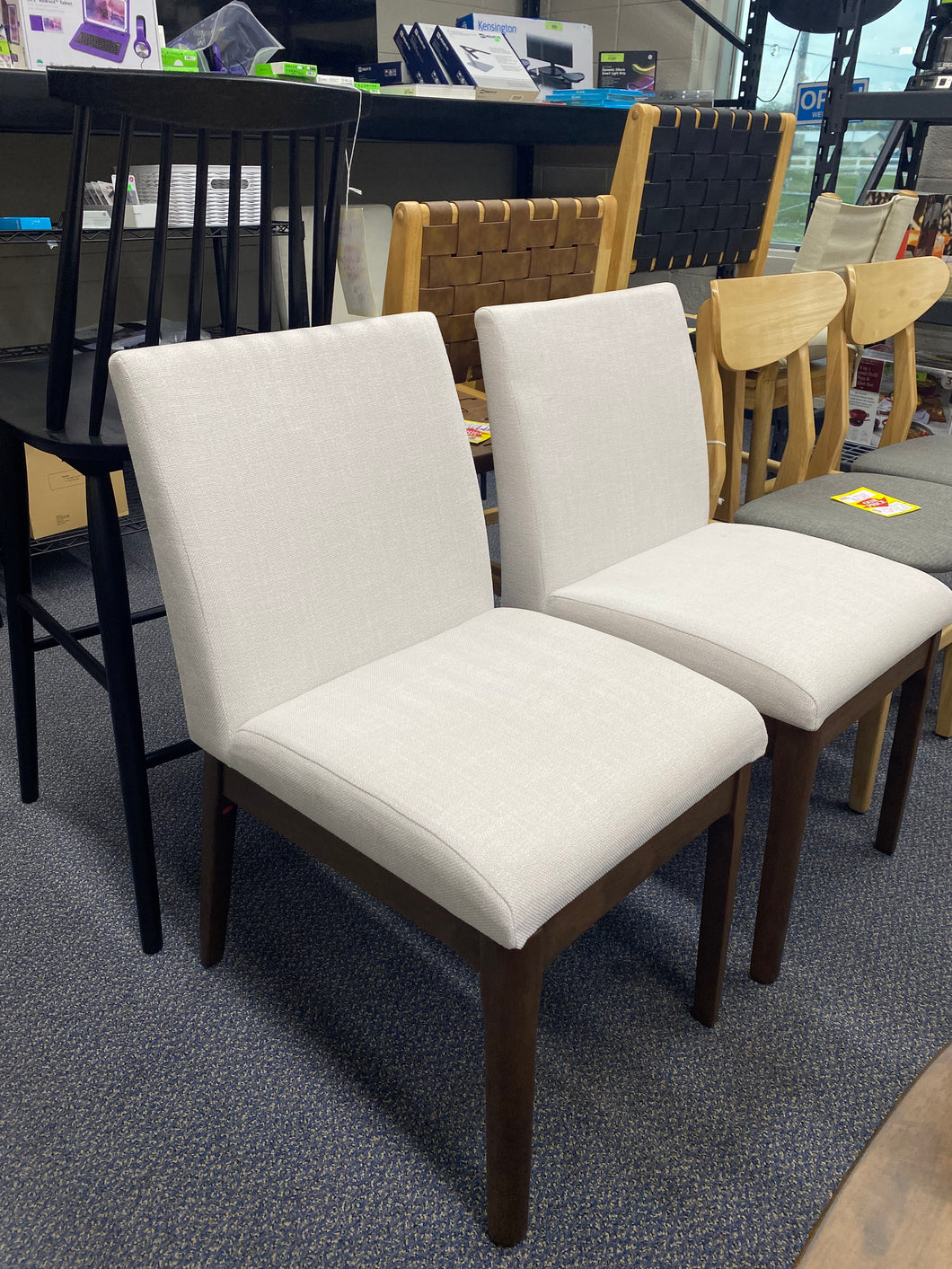 Set of 2 Armless Accent Side Chairs with Wood Legs - White