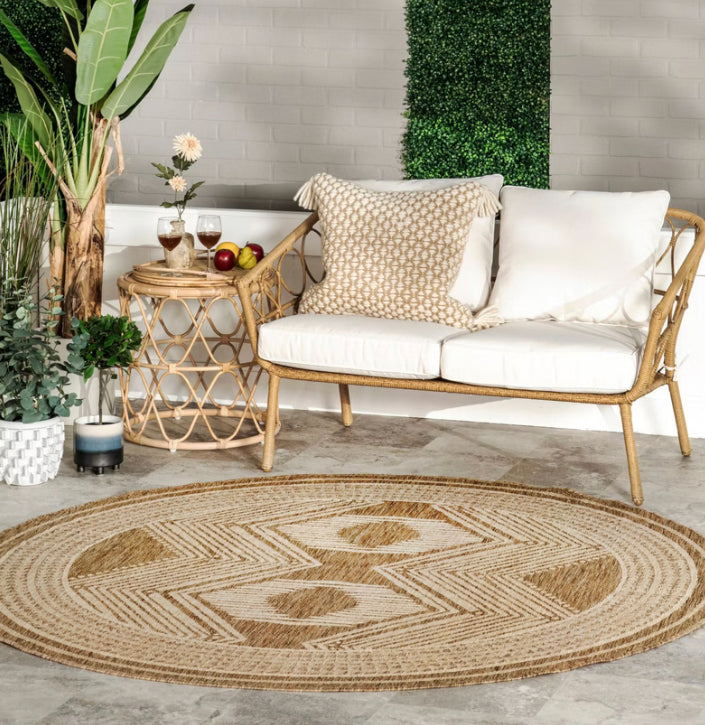 Ranya Tribal Indoor/Outdoor Area Rug Brown 6' 7" Round