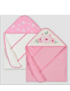 Gerber Baby Girls' 2pk Floral Terry Hooded Bath Towel - Pink/Off-White