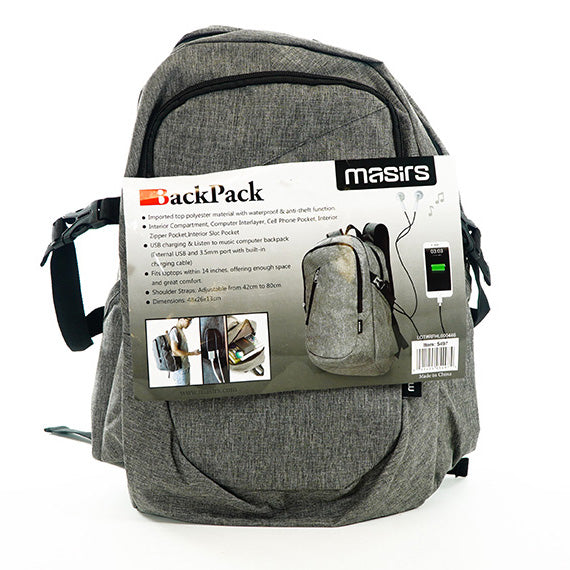 USB Backpack w/Built in Charge Cable - Heather Gray