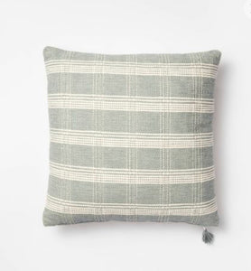 20 x 20 Woven Plaid Indoor Throw Pillow with Tassel Zipper
