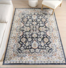 Load image into Gallery viewer, Breigh Medallion Bordered Machine Washable Area Rug Blue 10' x 14'
