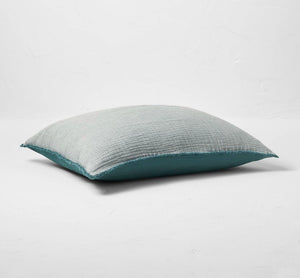 Full/Queen Textured Chambray Cotton Comforter & Sham Set Dark Teal - Blue