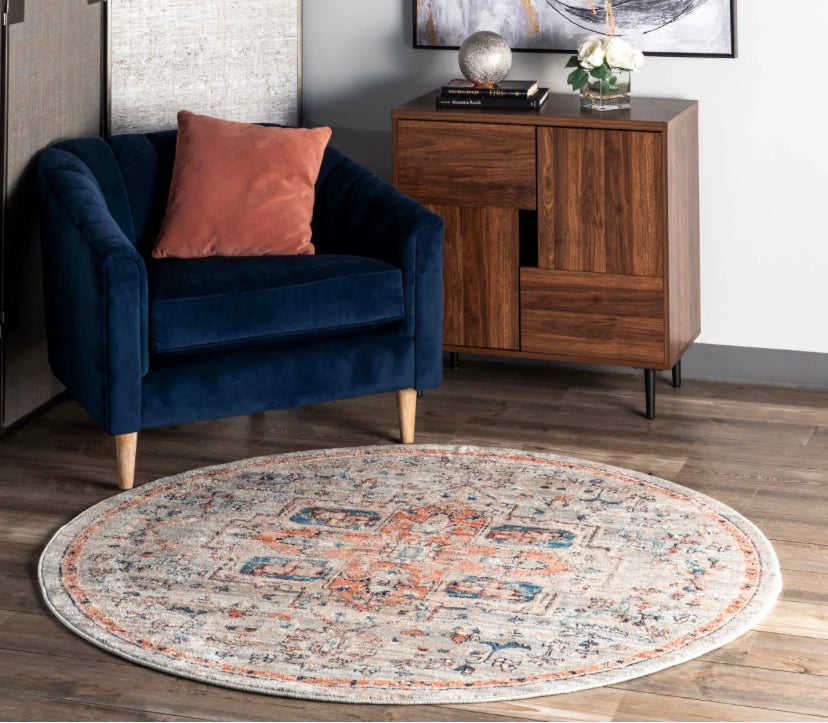 5’ Round Janessa Croix Medallion Area Rug