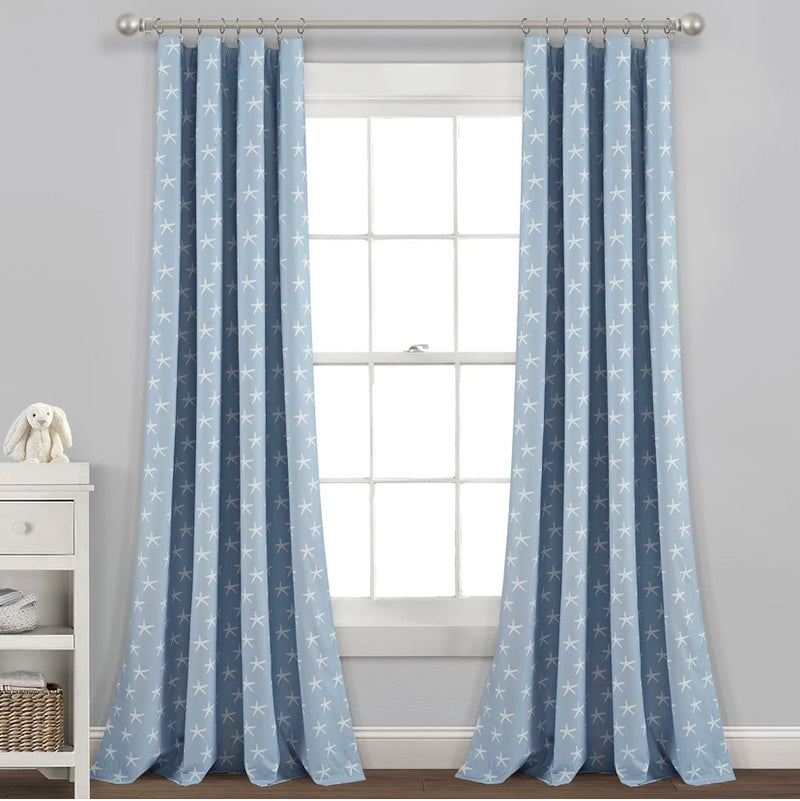 Lush Baby Decor 52”x84” Seaside Blue Starfish 1 Curtain Blackout Panel