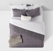 Load image into Gallery viewer, 5pc King Grid Print Reversible Decorative Comforter Set with Throw - Dark Gray
