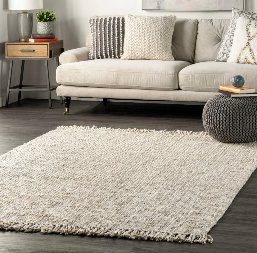 Daniela Farmhouse Chunky Jute Area Rug White 3' x 5'