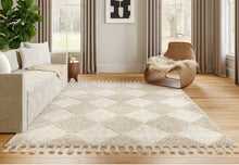 Load image into Gallery viewer, Marissa High/Low Diamond Tassel Area Rug Beige 4&#39; x 6&#39; Rectangle
