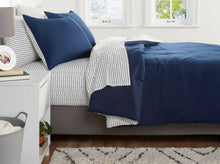 Load image into Gallery viewer, 5pc Twin Extra Long Solid Microfiber Comforter &amp; Sheets Set - Navy/Gray
