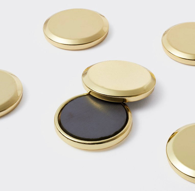 6pk Round Metal Soft Gold Magnets