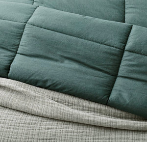 Full/Queen Textured Chambray Cotton Comforter & Sham Set Dark Teal - Blue