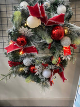 Load image into Gallery viewer, 24&quot; Pre-lit Christmas Wreath - Green/Red/White - Martha Stewart
