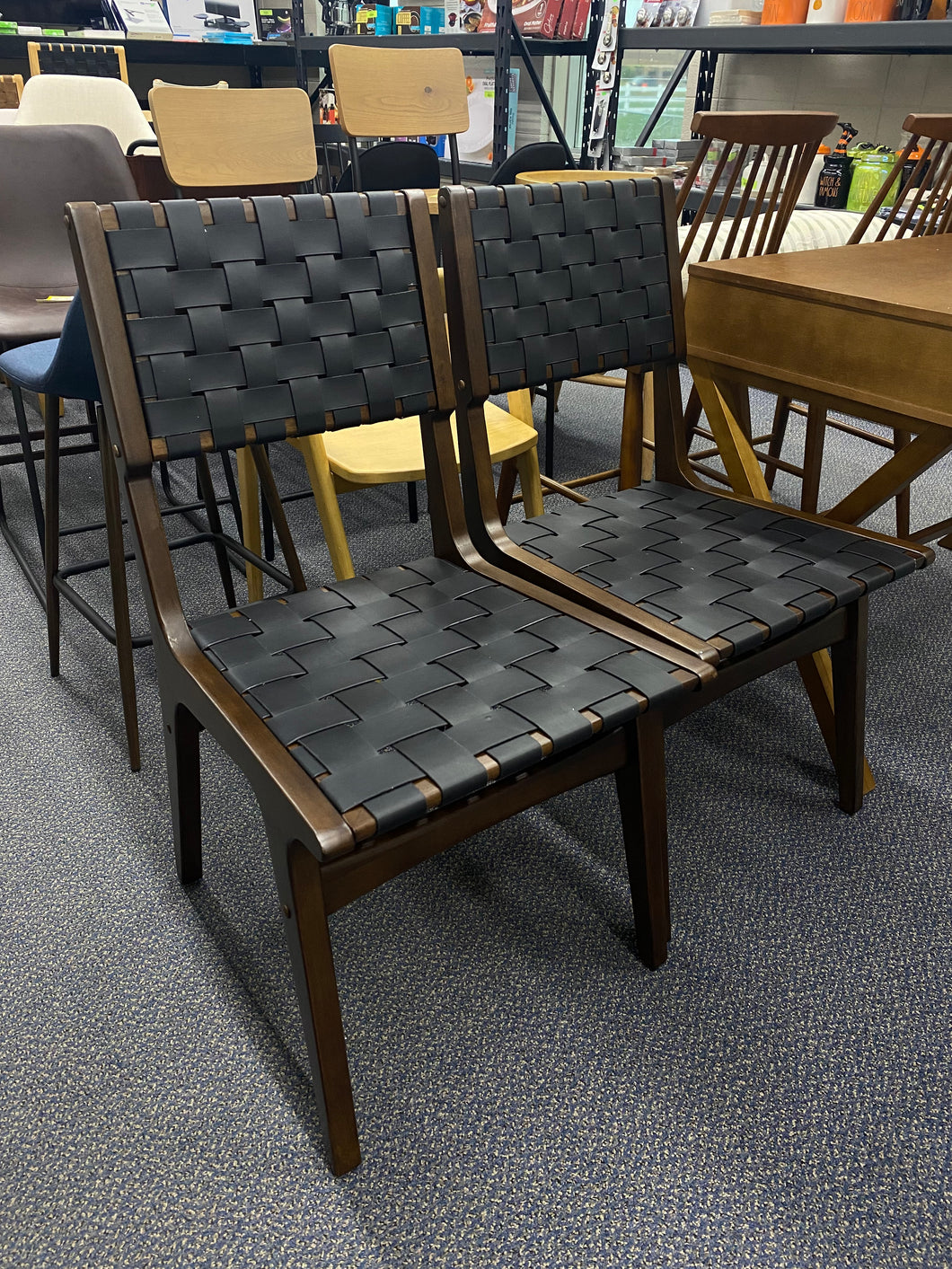 Set of 2 Ceylon Woven Black/Walnut Dining Chairs