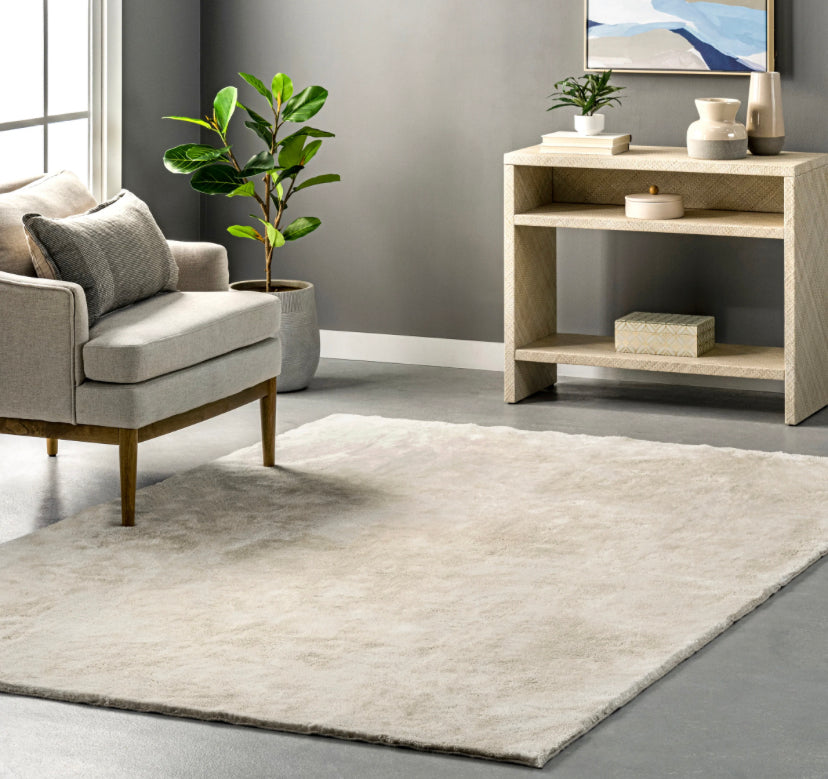 6' x 9' Loni Solid Machine Washable Shag Area Rug Cream