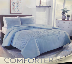 Pleated Twin XL Comforter Set - Blue