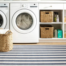 Load image into Gallery viewer, Awning Blue/White Vertical Stripe Machine Washable Rug Runner 2&#39;6&quot;x8&#39;
