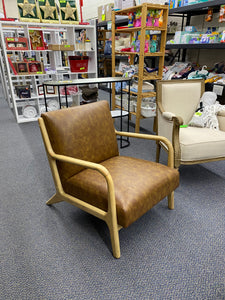 Esters Wood Armchair - Caramel Faux Leather