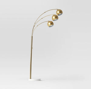 Span 3-Head Metal Globe Floor Lamp with Marble Base - Brass