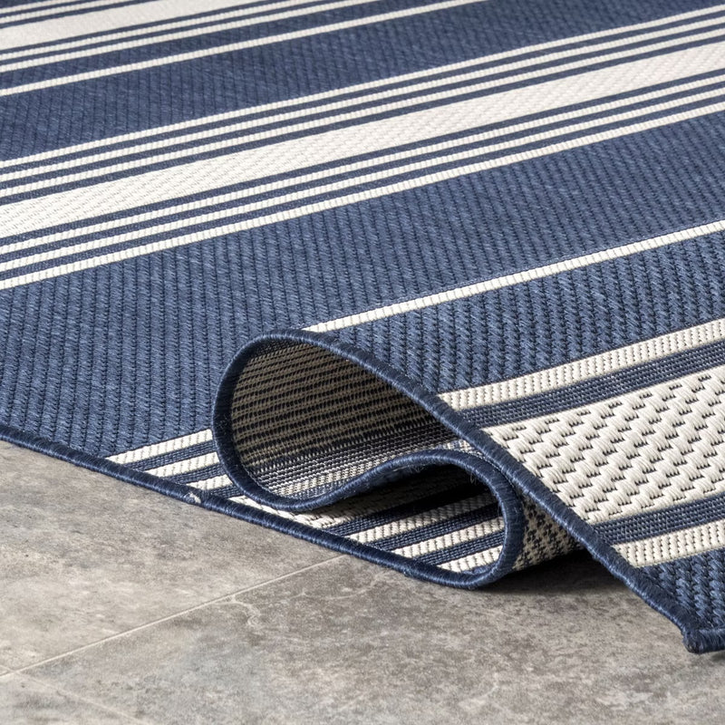 Romy Striped Indoor/Outdoor Area Rug Navy 9' 6" x 12'