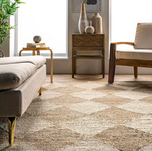 Load image into Gallery viewer, Louie Diamond Checkerboard Jute Area Rug Natural 5'x8'
