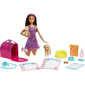 Barbie Pup Adoption Playset and Doll with Brown Hair, 2 Puppies and Color-Change