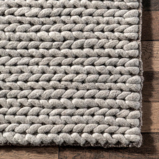 Penelope Braided Wool Rug Light Gray 5'x8'