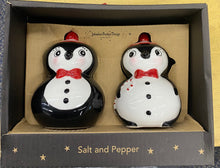 Load image into Gallery viewer, Johanna Parker Carnival Cottage Christmas Penguin Salt &amp; Pepper Set
