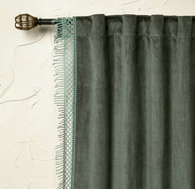 Load image into Gallery viewer, 1pc 54&quot;x84&quot; Light Filtering Velvet Macrame Trim Window Curtain Panel Teal
