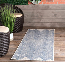 Load image into Gallery viewer, Wavy Chevron Outdoor Area Runner Rug Blue 2&#39; x 8&#39;
