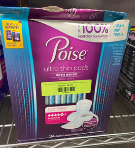 Poise Ultra Thin Incontinence Pads with Wings Maximum Absorbency