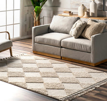 Load image into Gallery viewer, Marissa High/Low Diamond Tassel Area Rug Beige 4&#39; x 6&#39; Rectangle
