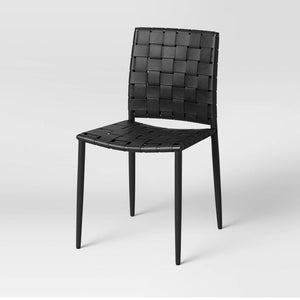 Wellfleet Woven Faux Leather Metal Base Dining Chair - Black