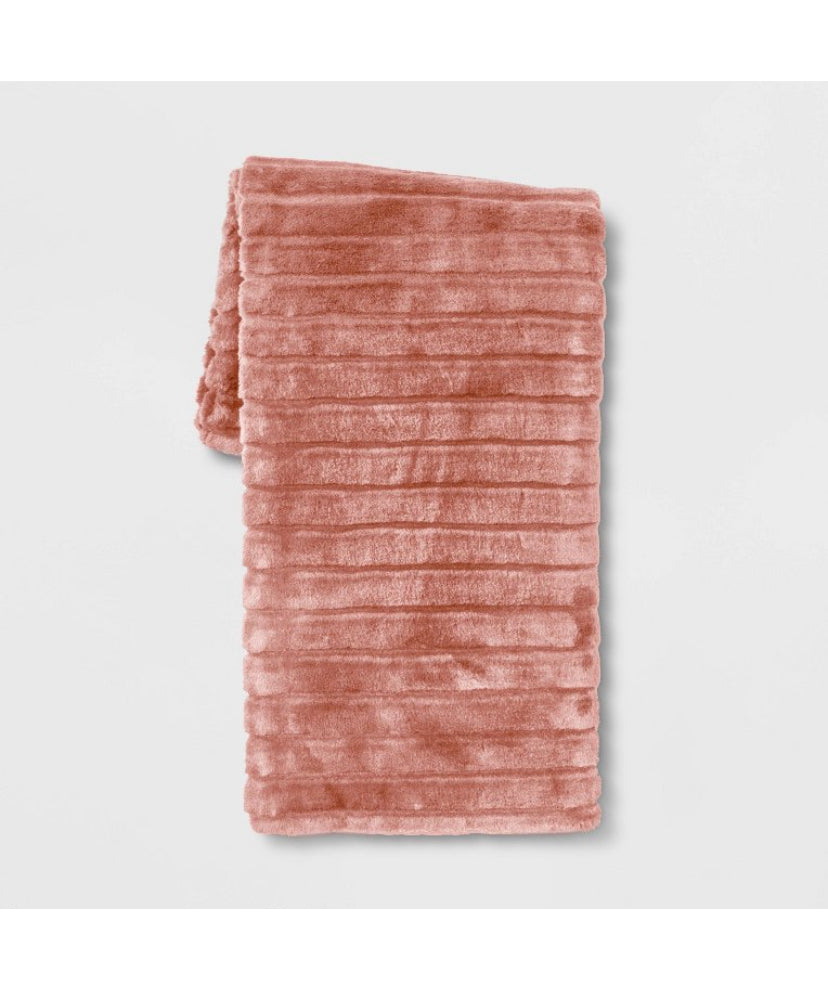Textured Faux Fur Reversible Throw Blanket - Pink