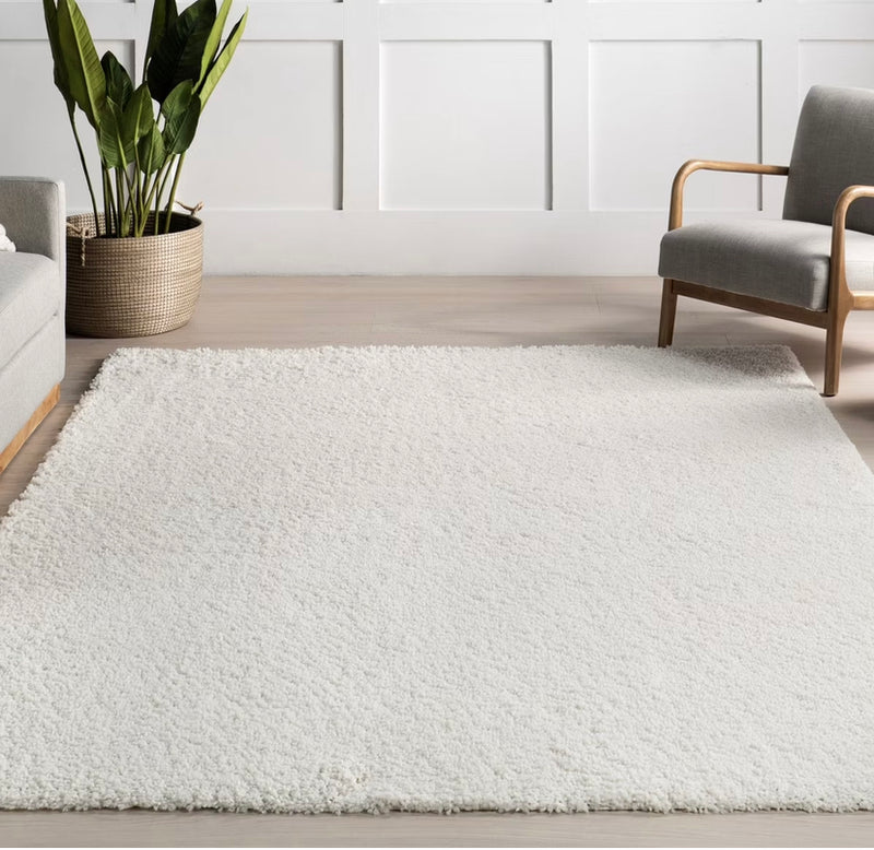 Marleen Plush Shag Area Rug Square White 8'x8'