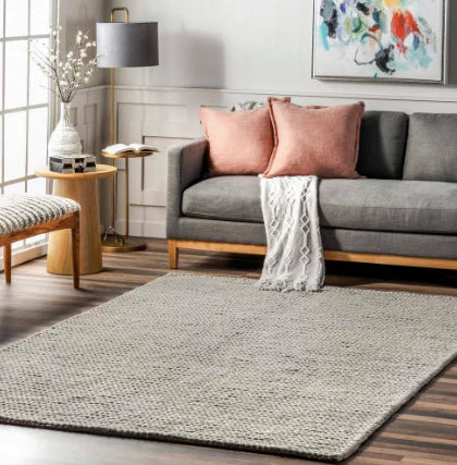 Penelope Braided Wool Area Rug Square Gray 6'