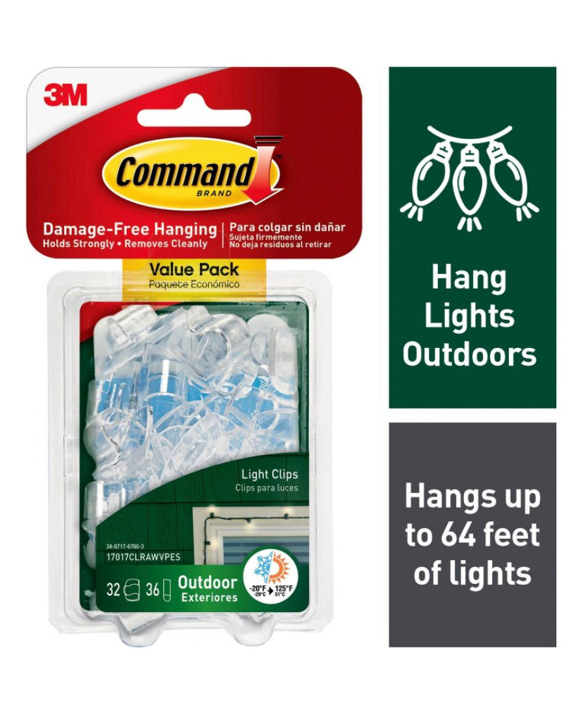 Command Outdoor Light Clips with Foam Strips Clear