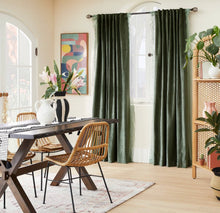 Load image into Gallery viewer, 1pc 54&quot;x84&quot; Light Filtering Velvet Macrame Trim Window Curtain Panel Teal
