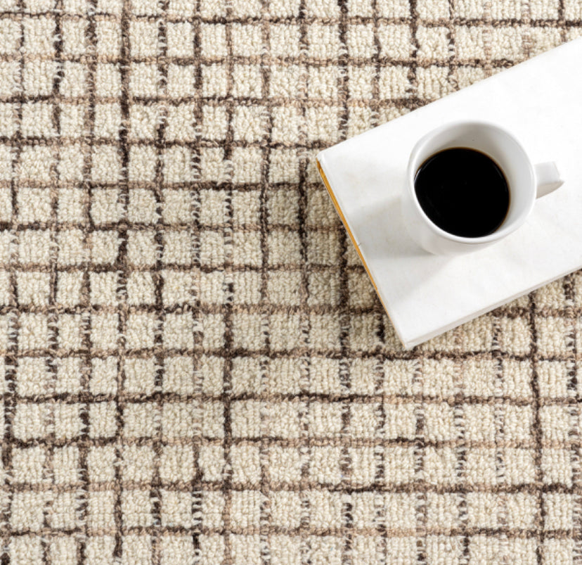 Melrose Checked Rug Cream/Green 3'x5'